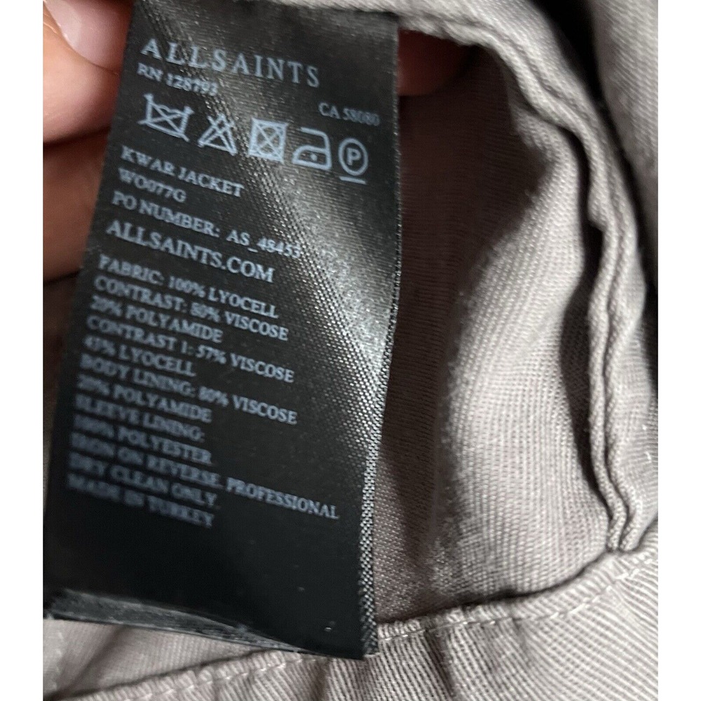 ALL SAINTS Kwar cropped long sleeve jacket khaki  block green tan Women Size 2 - Picture 8 of 13